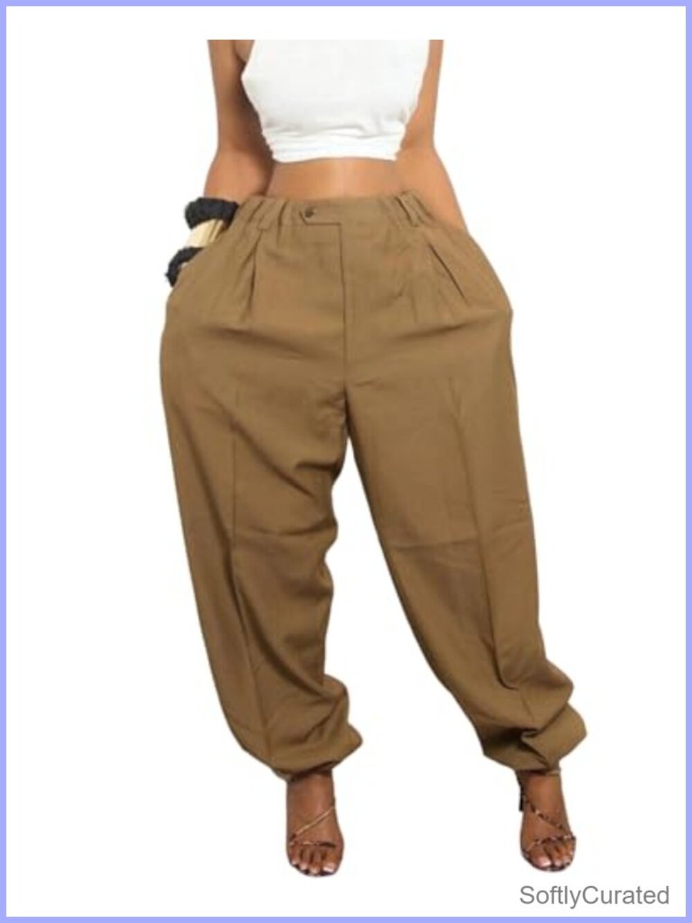 Women's Boho Harem Parachute Puffy High Waisted Pants with Pockets